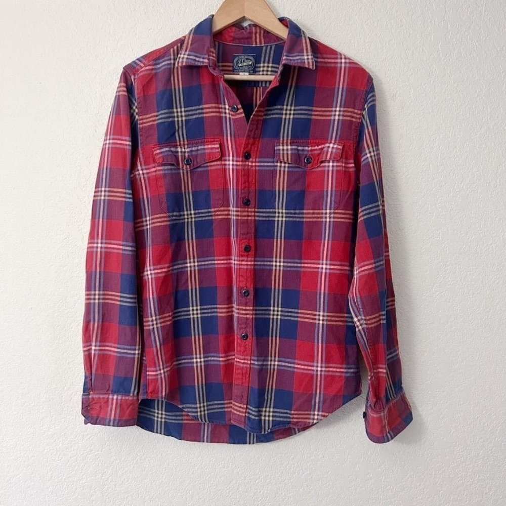 J.Crew 100% Cotton Men's Red and Blue Plaid Button Up Size S